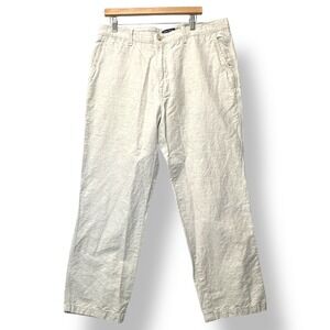 Nautica Men Classic Fit Linen Cotton Pants 38x29 (Altered) Beige Casual Coastal